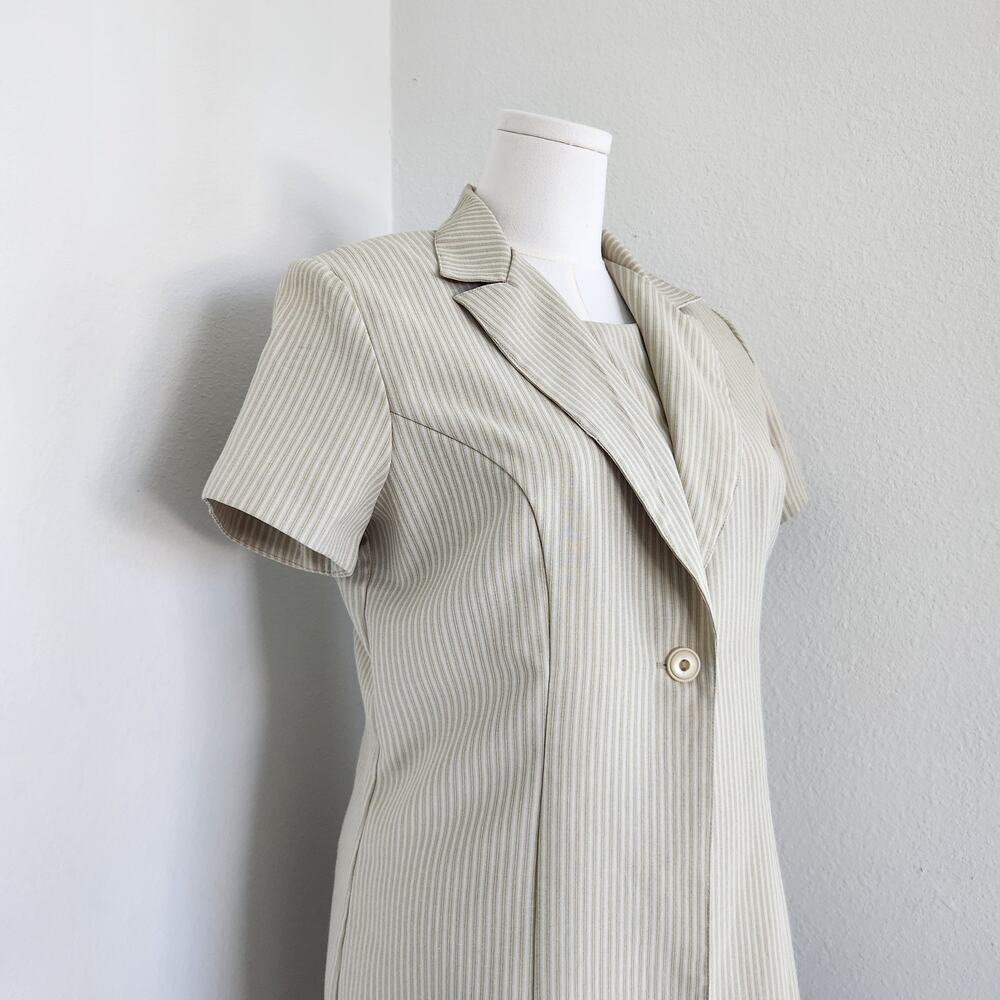 Vintage 90s Lisa Jo Cream Pinstripe Sheath Dress & Blazer Set Preppy Office L - Picture 2 of 16